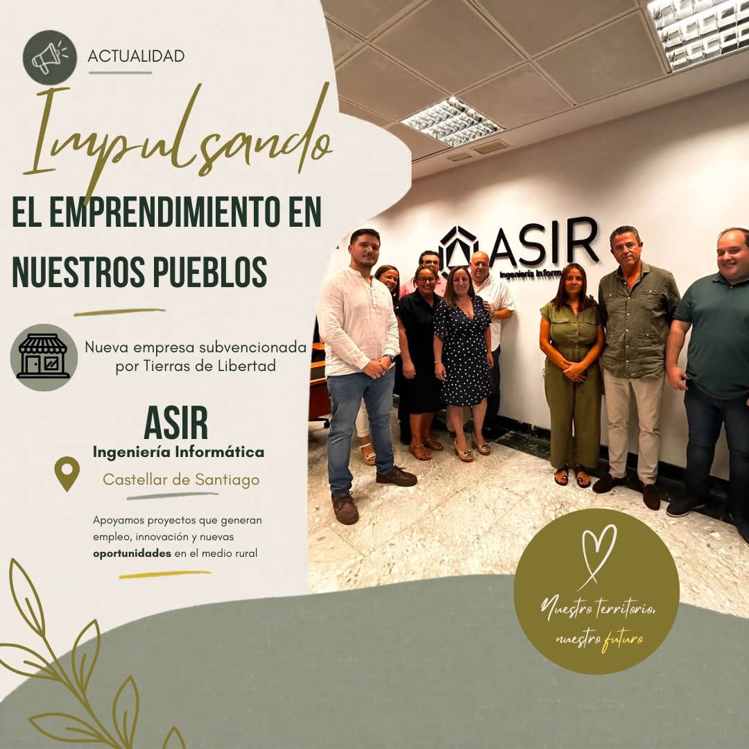 Cartel de Tierras de Libertad sobre la nueva empresa subvencionada ASIR Ingeniería Informática