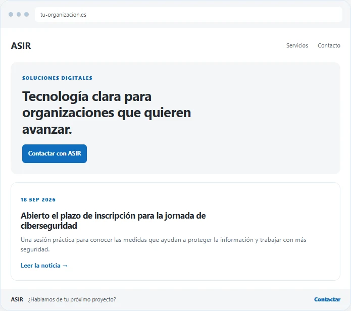 Vista previa de la demostración web de ASIR con contenidos de ejemplo